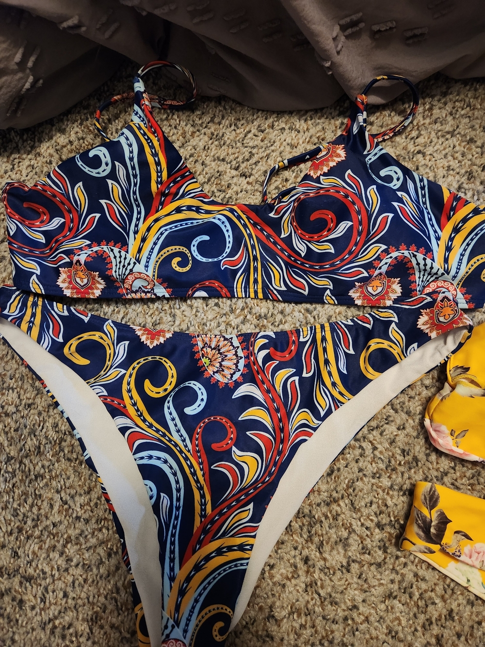 ROMWE Blue Multicolor Floral Print Swimsuit Top